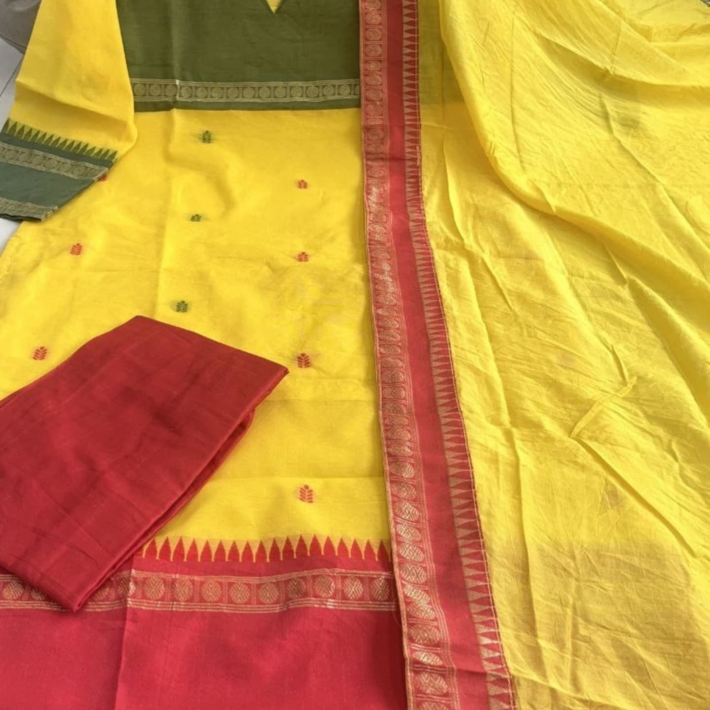 Elegant Kanchi Cotton Suit Set With Jacquard Dupatta