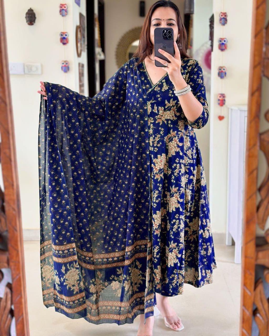 Angrakha Pattern Kurti With Pant And Dupatta Set