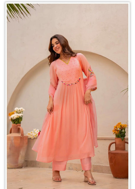 Peach Blossom Anarkali Suit Set