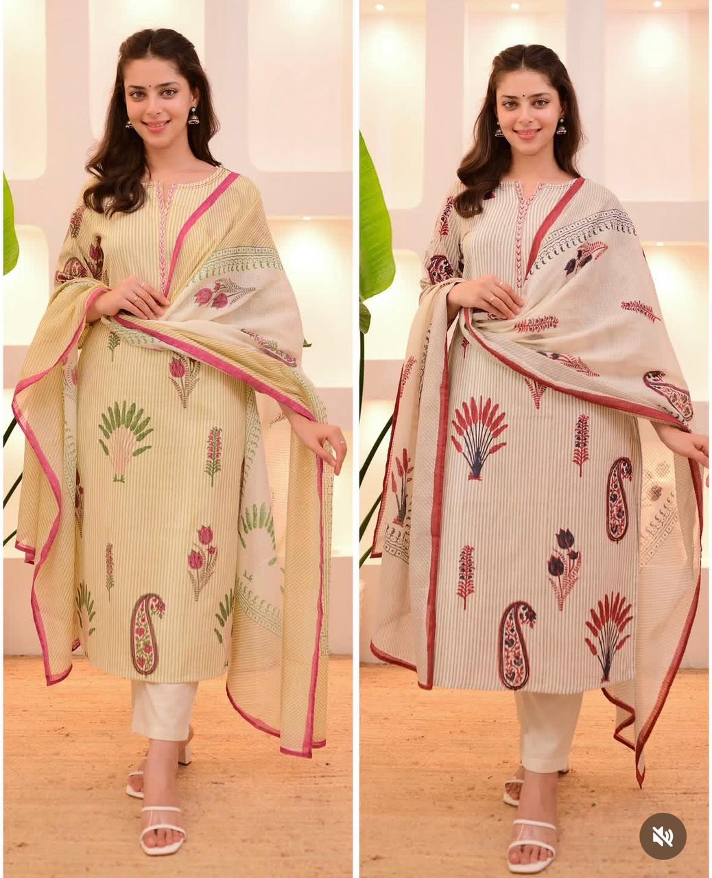 Floral Print Kurti With Pant And Dupatta Suit Set