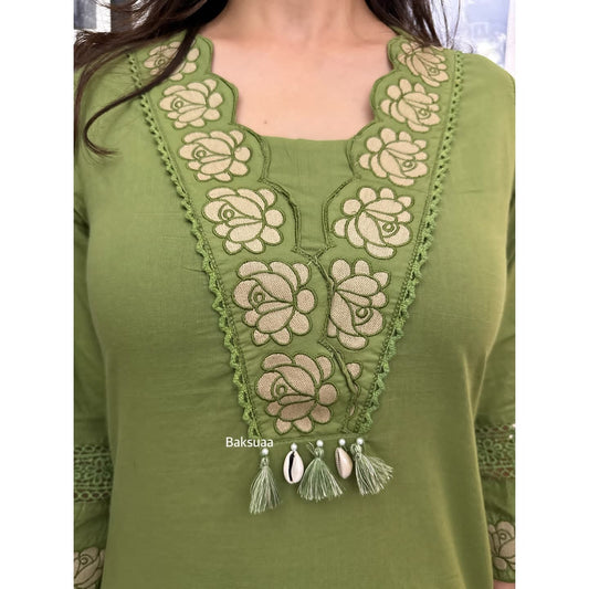 Pista Rayon Cotton Embroidery Salwar Suit Set