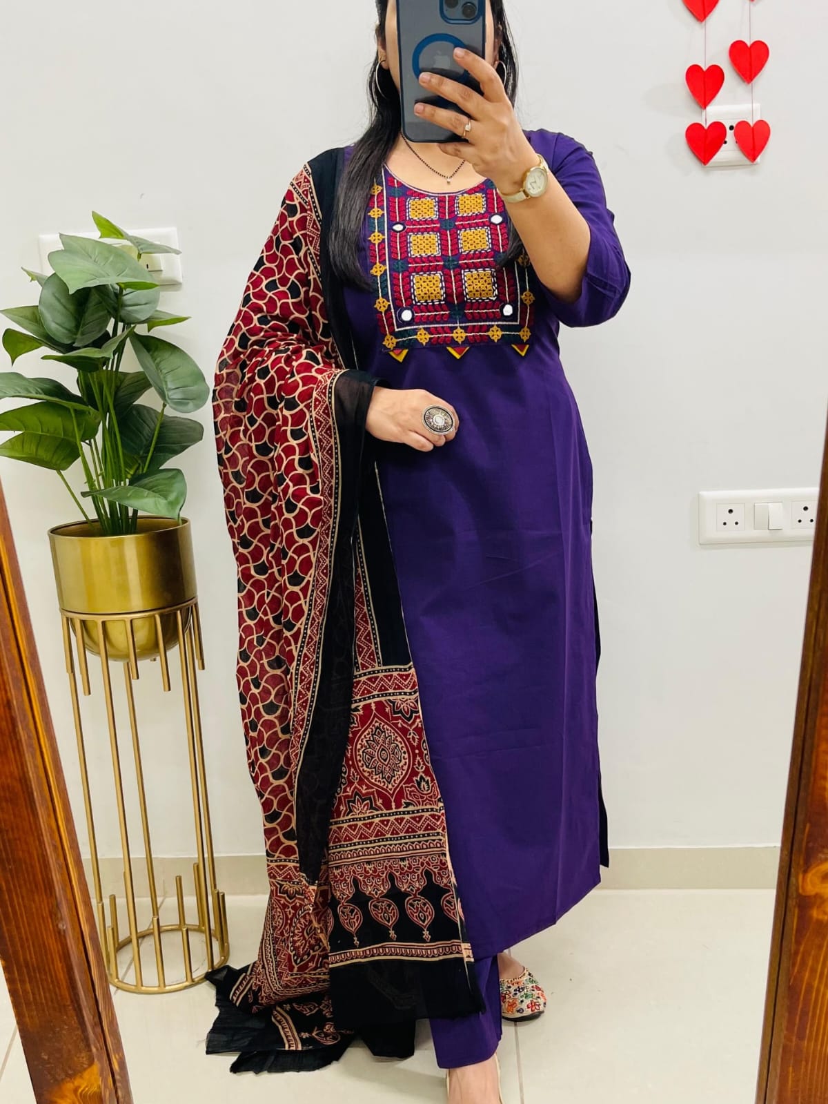 Premium Cotton Embroiderd Kurti With Pant And Dupatta Set