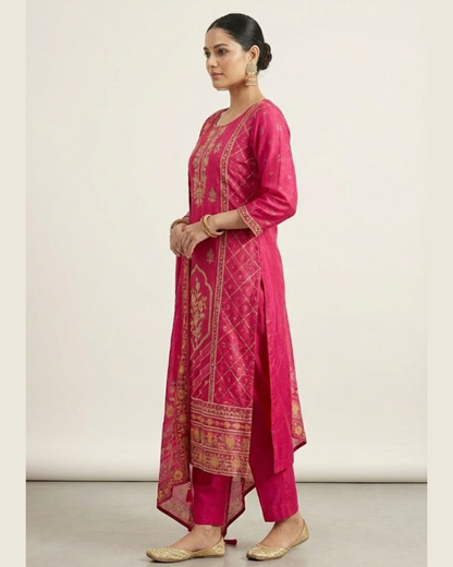 Pure Muslin New Arrivels Festivel Pink Rani Special 3 Piece Set