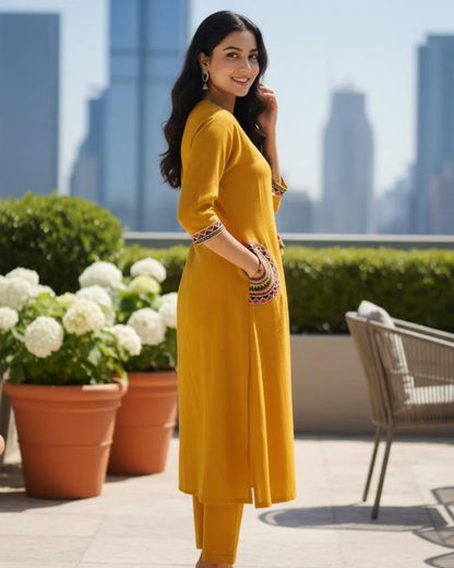 Mustad Stylish Embroidered Kurti With Pant Suit Set