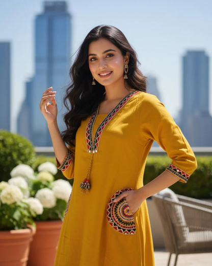 Mustad Stylish Embroidered Kurti With Pant Suit Set