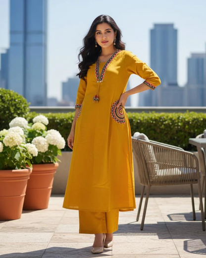 Mustad Stylish Embroidered Kurti With Pant Suit Set