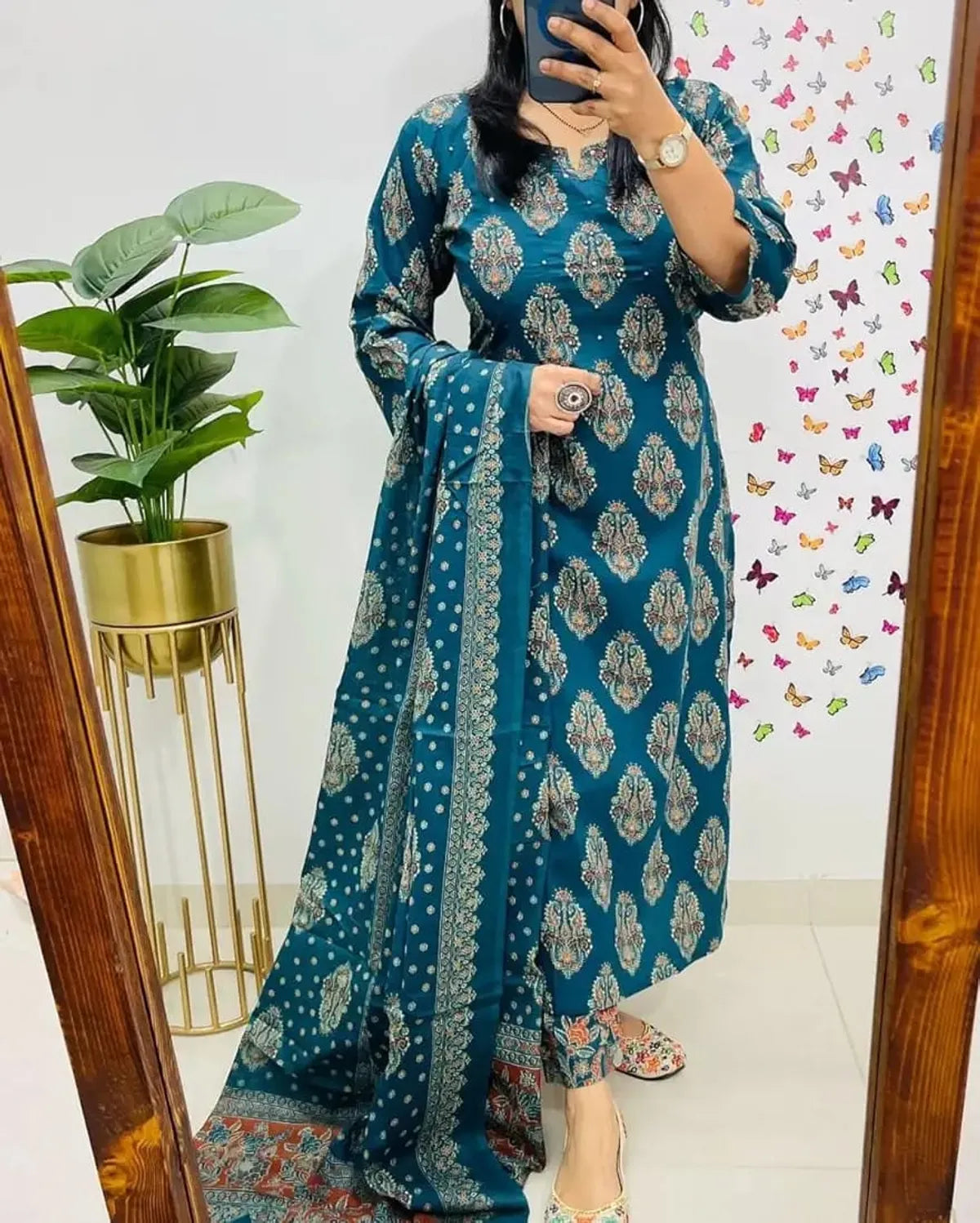 Arial Blue Pure Cotton Straight Kurta Set