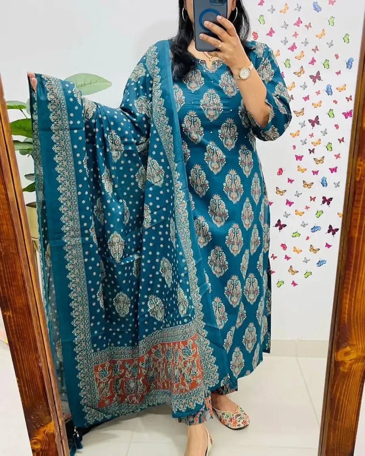 Arial Blue Pure Cotton Straight Kurta Set