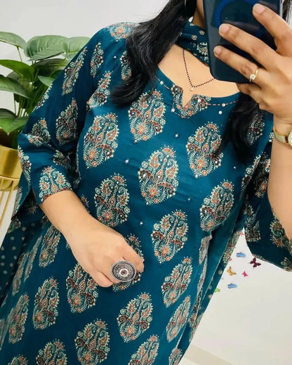 Arial Blue Pure Cotton Straight Kurta Set