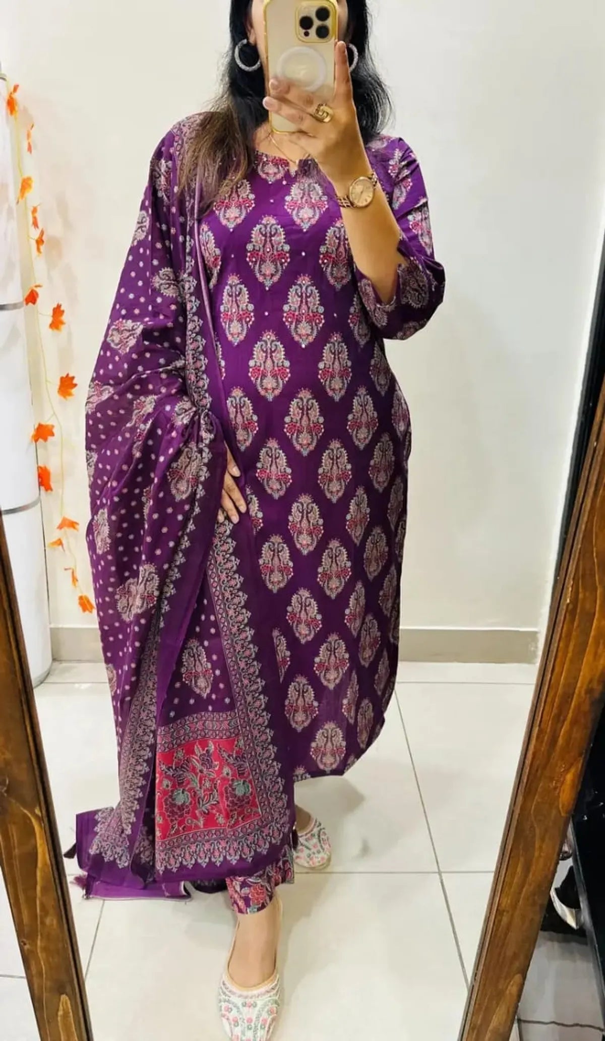 Arial Blue Wine Cotton Straight Kurta Set