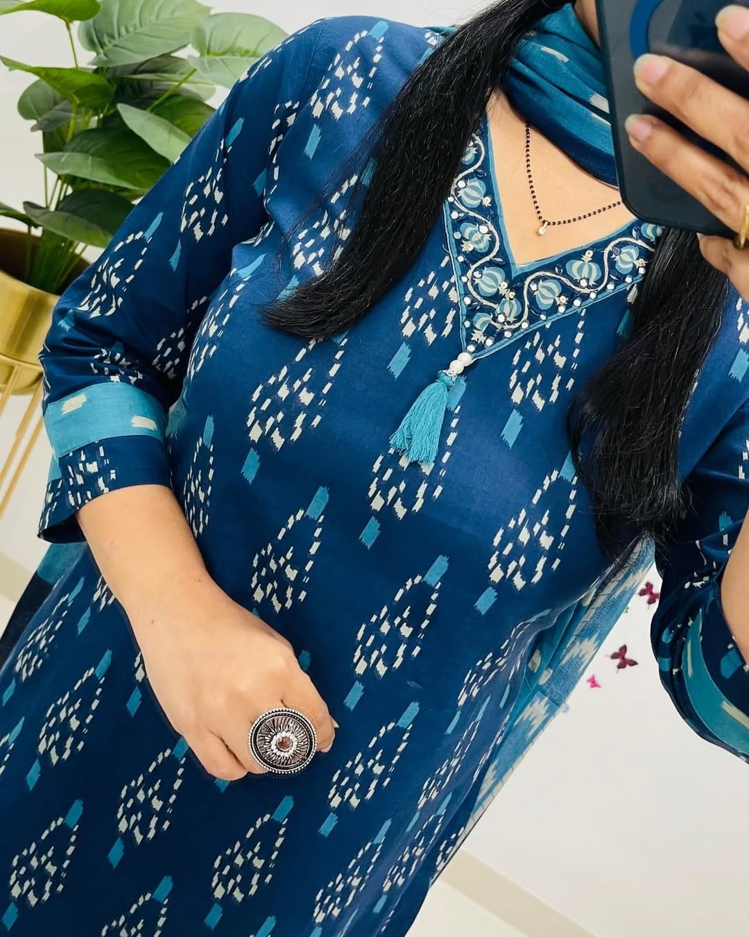 Premium Indigo Ikat Kurti Set for Women