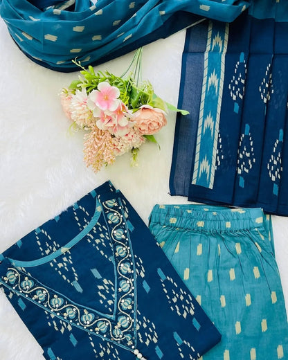 Premium Indigo Ikat Kurti Set for Women