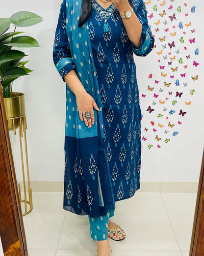Premium Indigo Ikat Kurti Set for Women