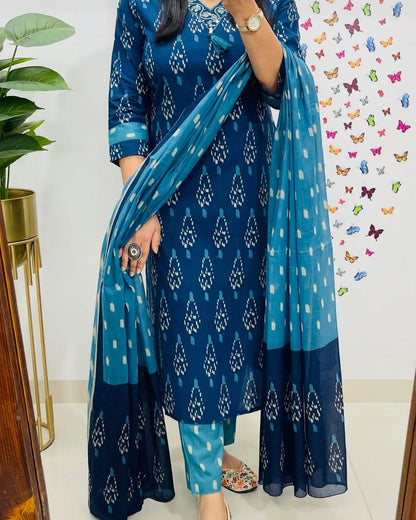 Premium Indigo Ikat Kurti Set for Women