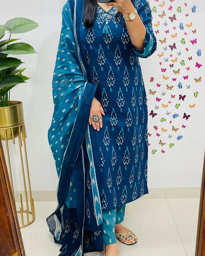 Premium Indigo Ikat Kurti Set for Women
