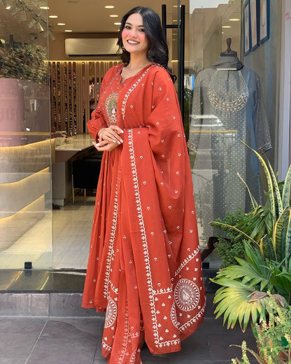 Libas Kurta Terracotta Mirror Work Anarkali Set