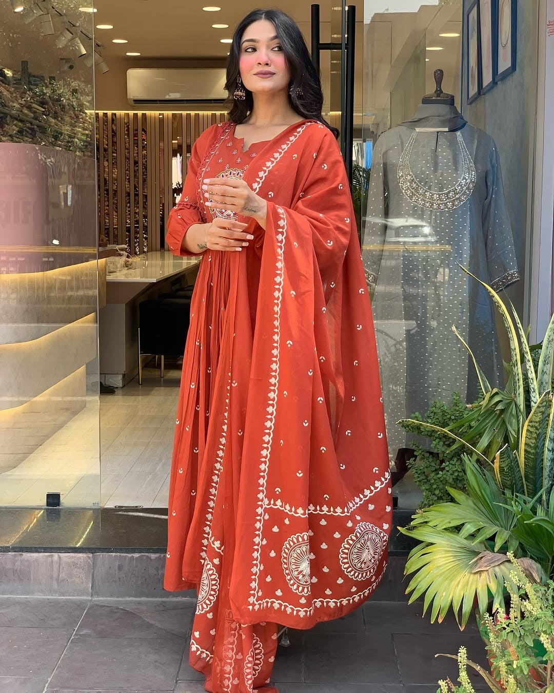 Libas Kurta Terracotta Mirror Work Anarkali Set