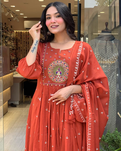 Libas Kurta Terracotta Mirror Work Anarkali Set