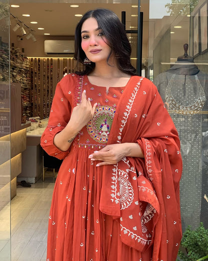 Libas Kurta Terracotta Mirror Work Anarkali Set