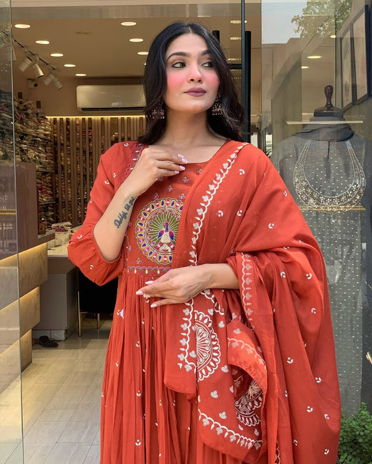 Libas Kurta Terracotta Mirror Work Anarkali Set