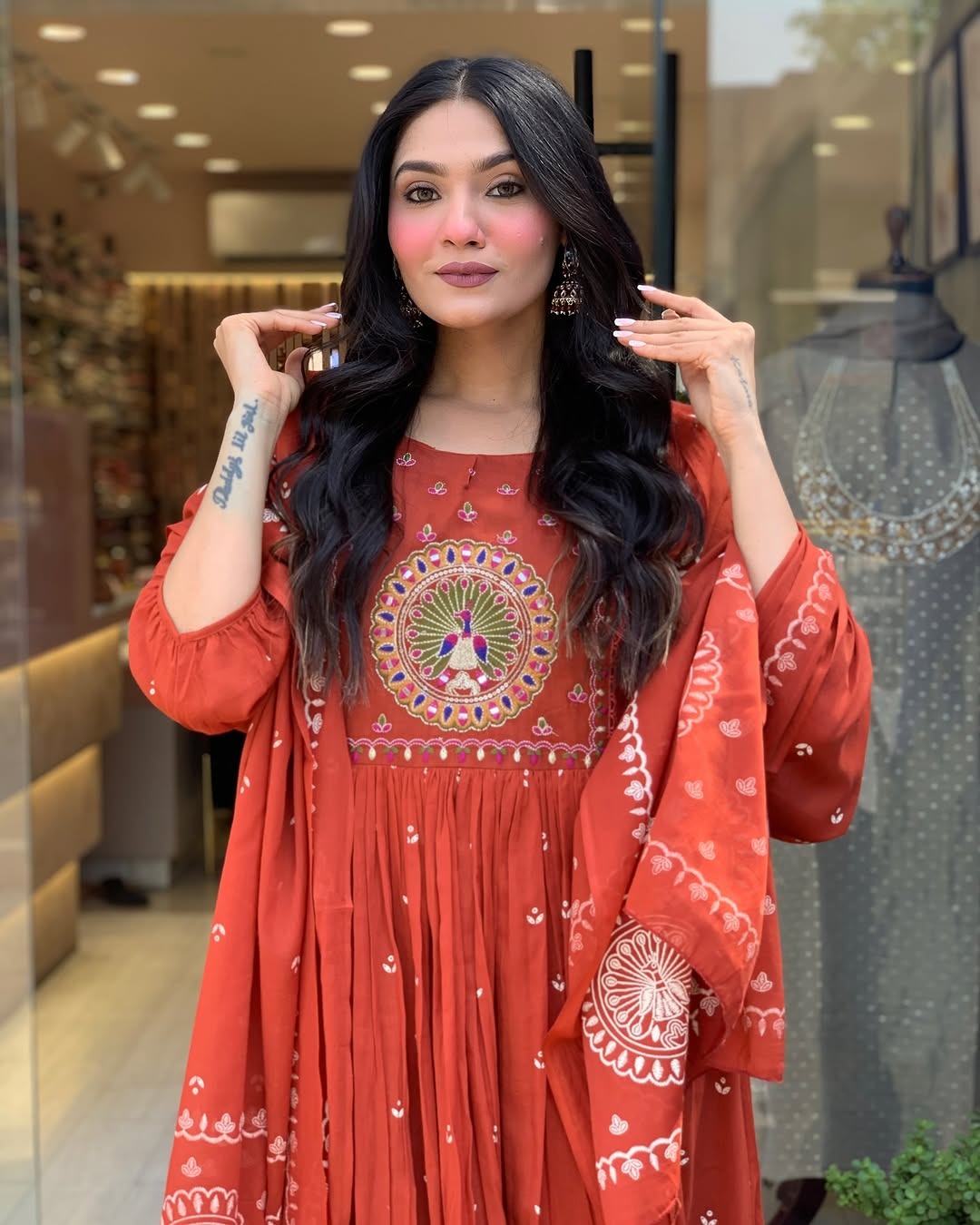 Libas Kurta Terracotta Mirror Work Anarkali Set