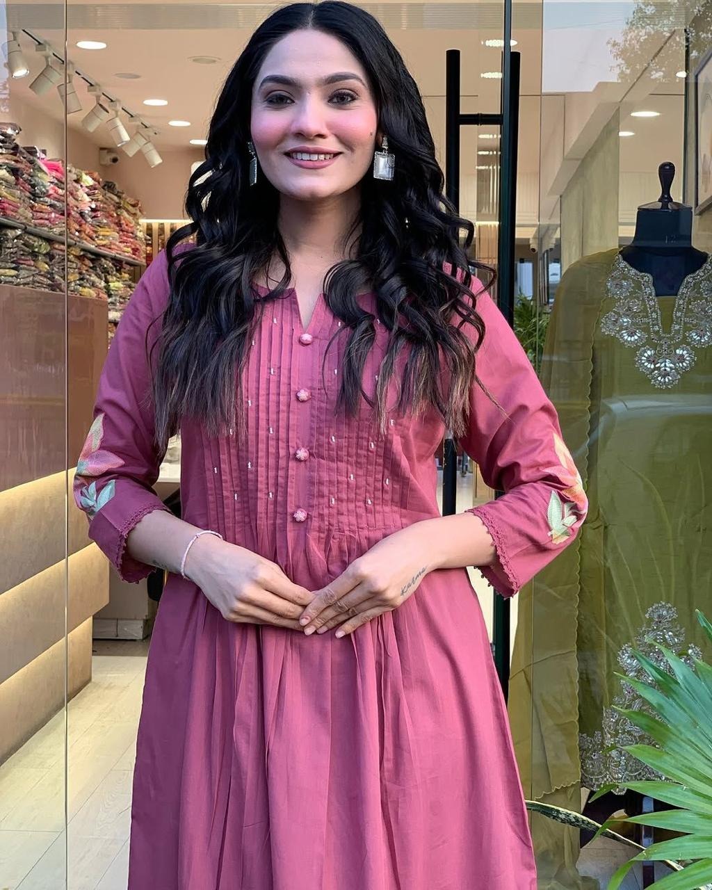 Libas Elegant Rosewood Pleated Kurti