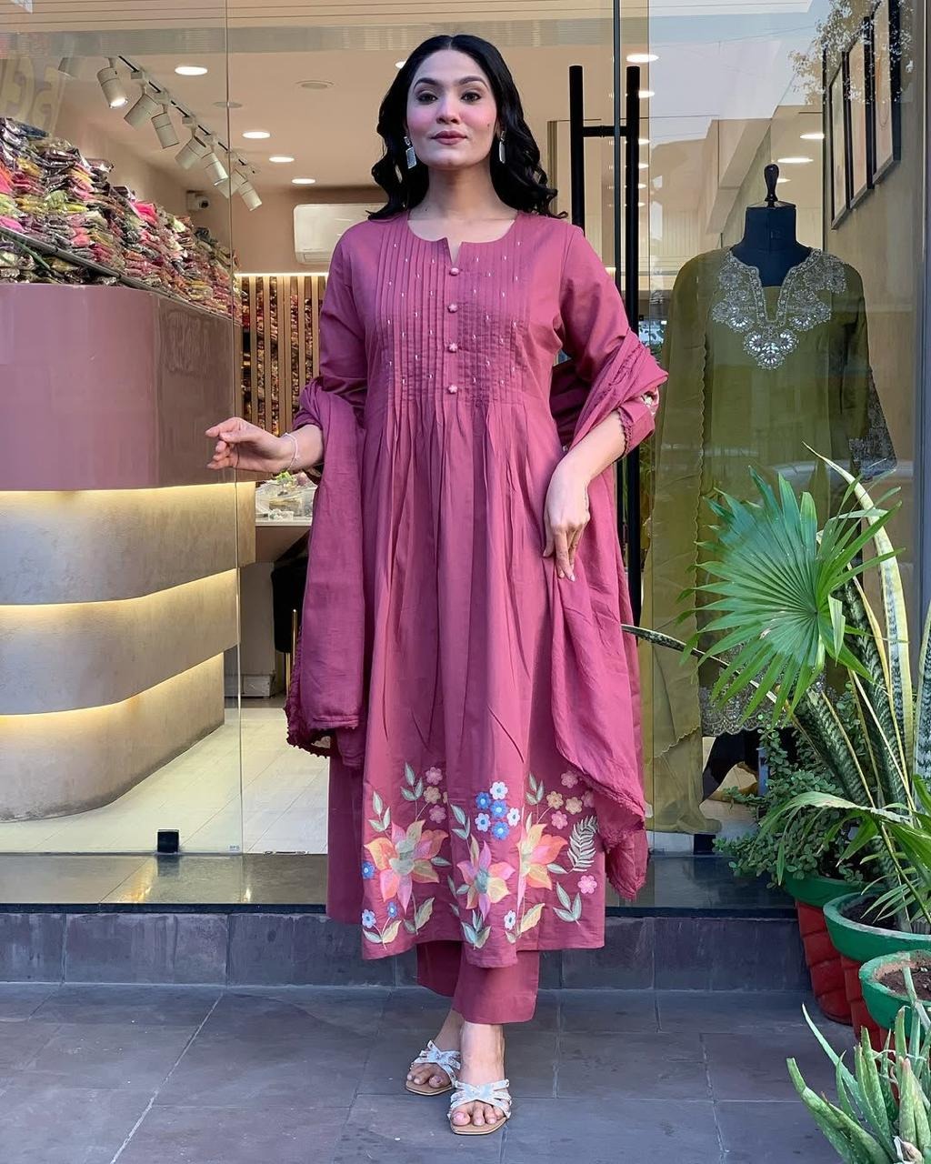 Libas Elegant Rosewood Pleated Kurti