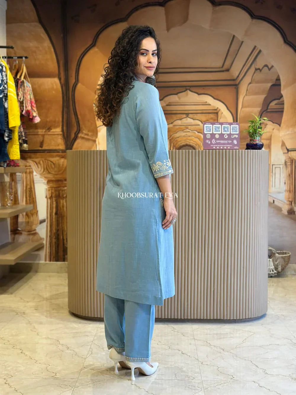 Libas Kurta Elegant Sky Blue Embroidered Cotton Kurta Set