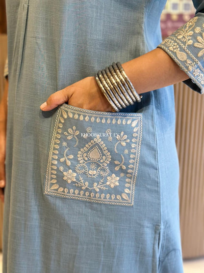 Libas Kurta Elegant Sky Blue Embroidered Cotton Kurta Set