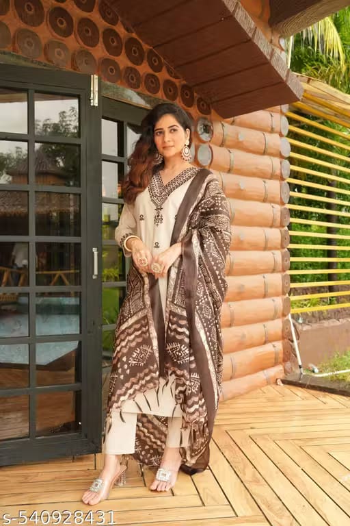 Libas Beige Printed Khadi Cotton Kurta Set