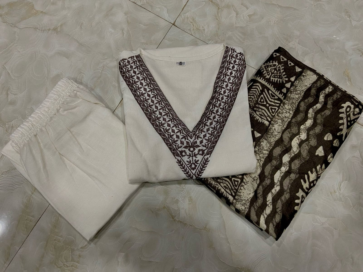 Libas Beige Printed Khadi Cotton Kurta Set