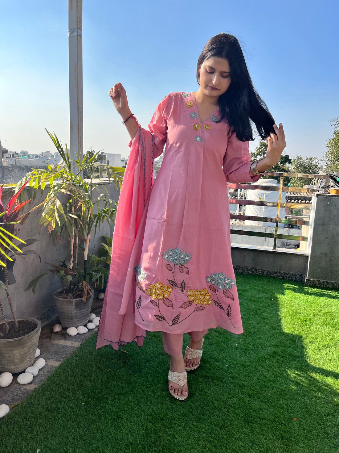 Elegant PinkSet Floral Kurta