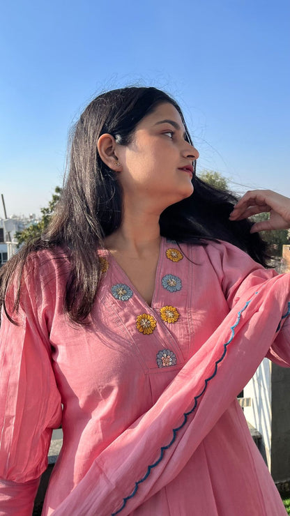 Elegant PinkSet Floral Kurta