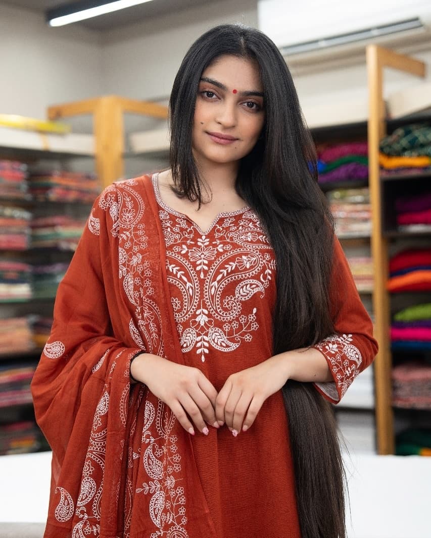 Premium Embroidered Cotton Kurti, Pants and Dupatta Set