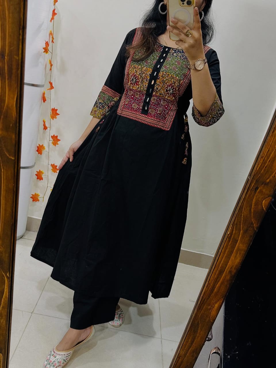 Black Solid A-L:ine Kurta With pant Set