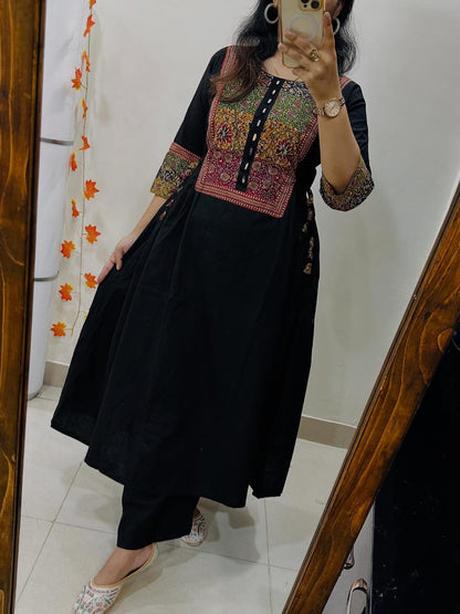 Black Solid A-L:ine Kurta With pant Set