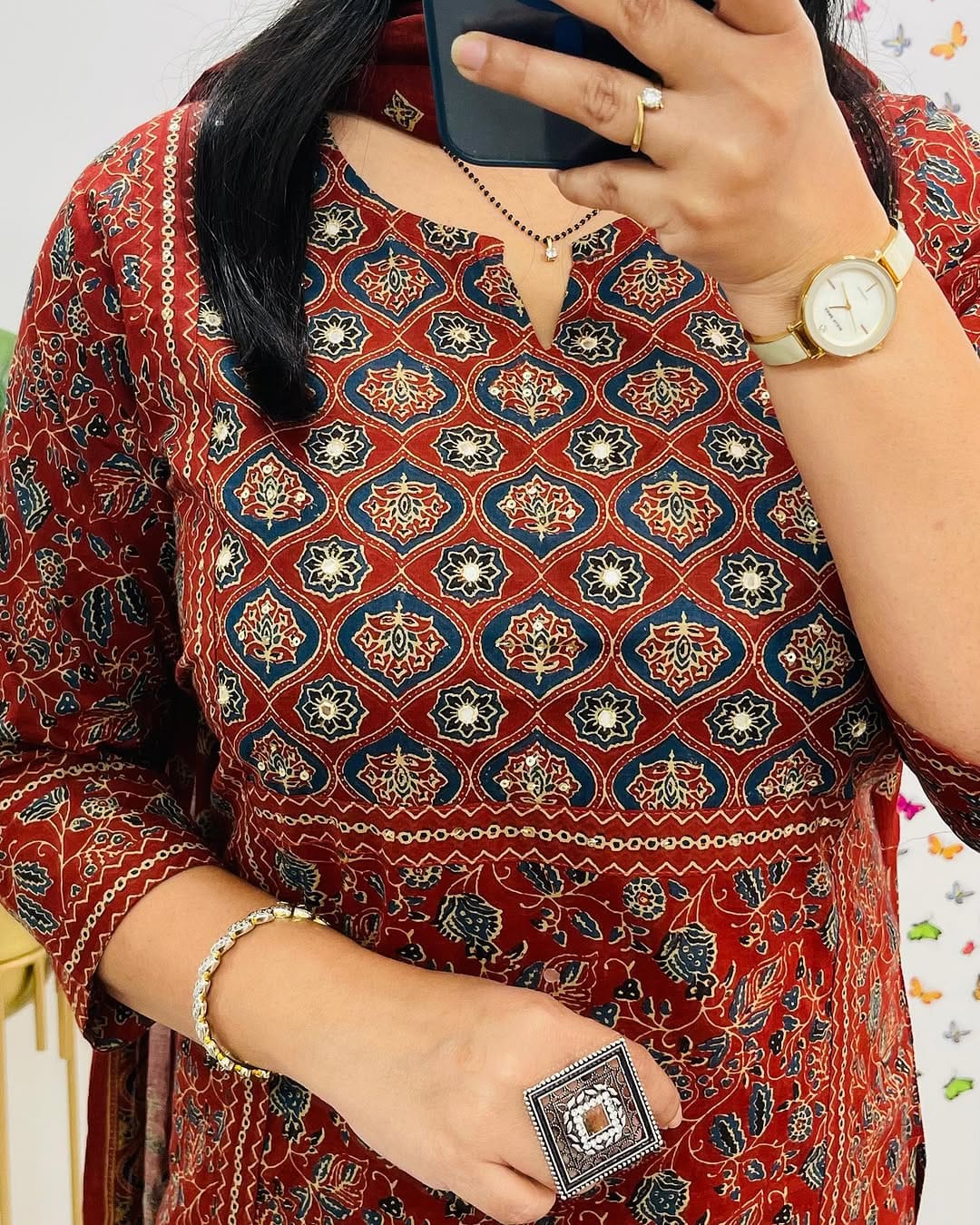 New Floral Kurti With Pant And Dupatta Set