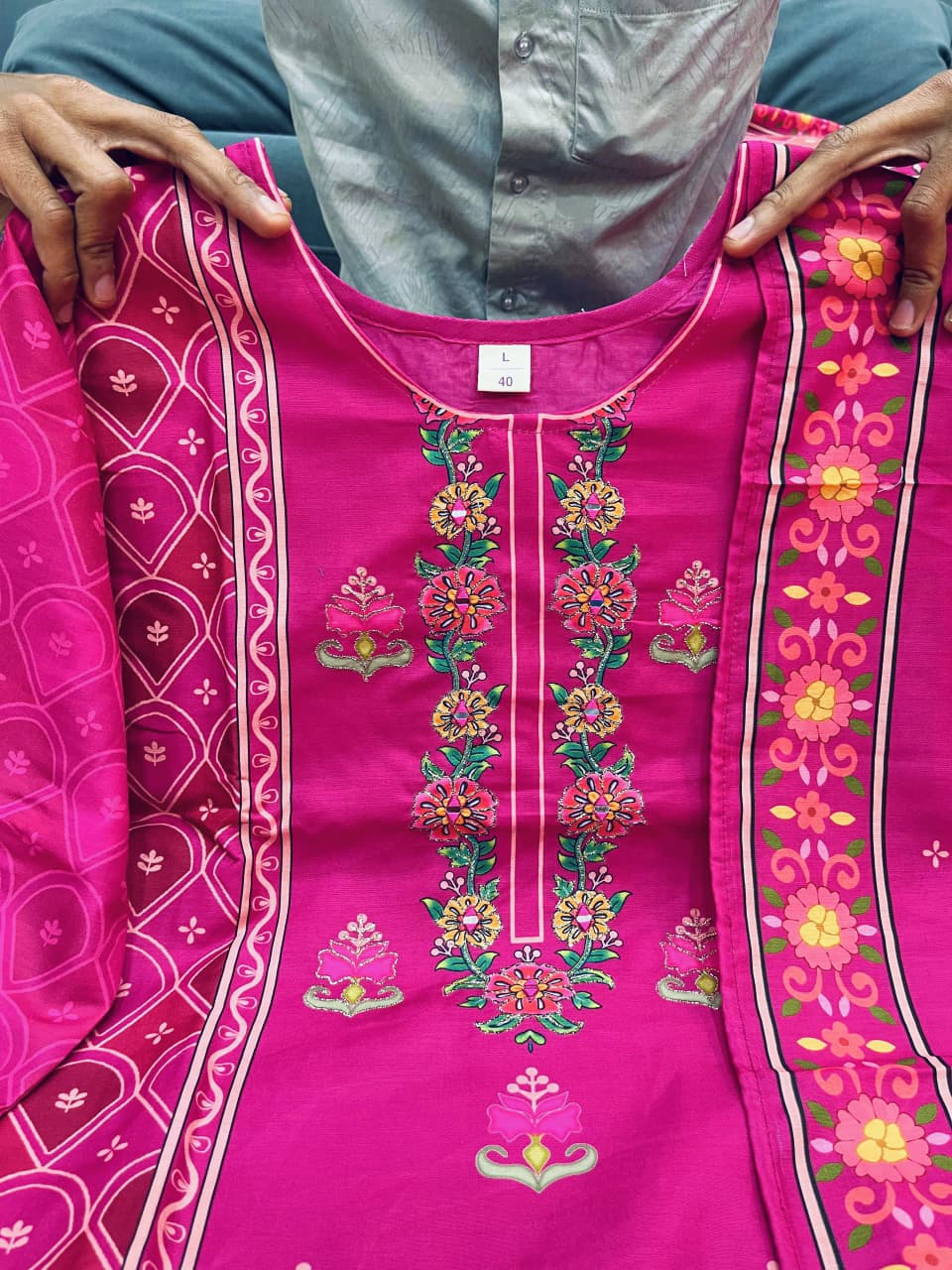 Pure Muslin New Arrivels Festivel Pink Rani Special 3 Piece Set