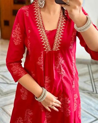 Beautiful Embroidery Kurti With Pant And Dupatta Set