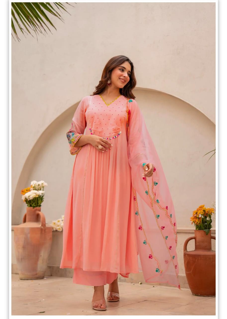 Peach Blossom Anarkali Suit Set