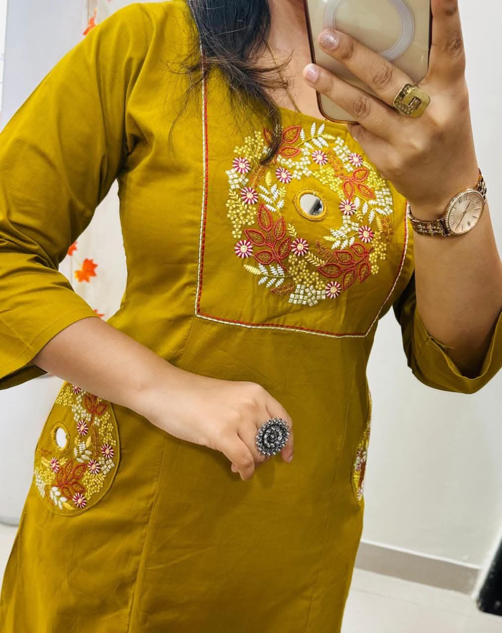 Stylish Embroidery Solid Kurti With Pant Set