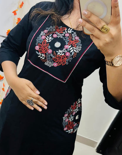 Stylish Embroidery Solid Kurti With Pant Set