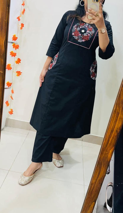 Stylish Embroidery Solid Kurti With Pant Set