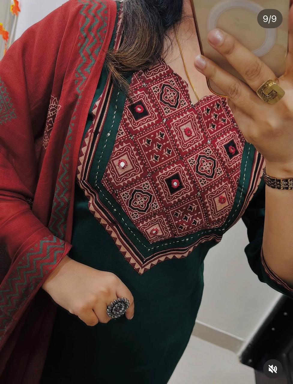 Beautiful Solid Kurti With Same Maching Pant And Printed Dupatta Set