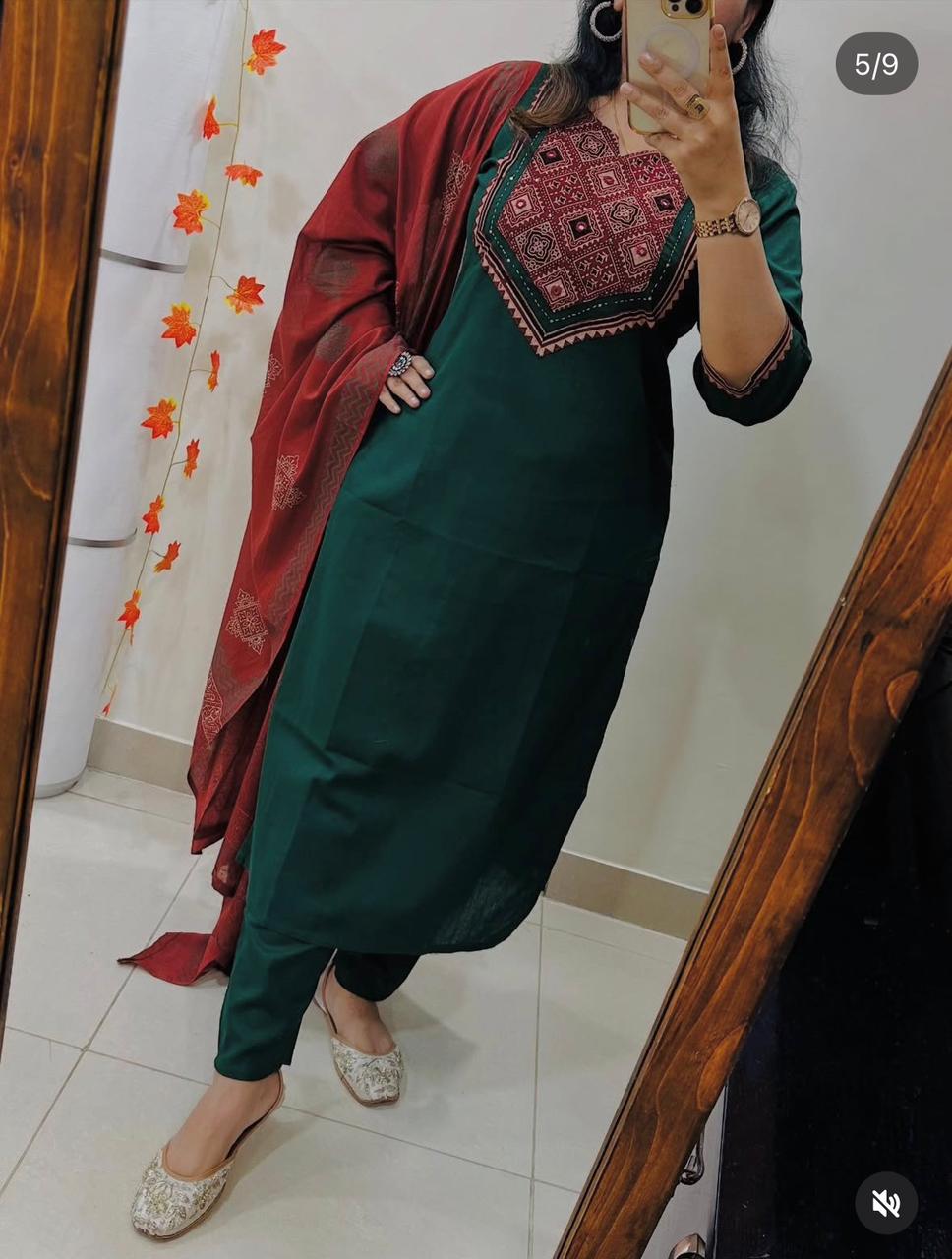 Beautiful Solid Kurti With Same Maching Pant And Printed Dupatta Set