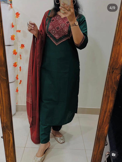 Beautiful Solid Kurti With Same Maching Pant And Printed Dupatta Set