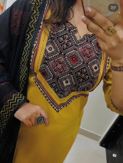 Beautiful Solid Kurti With Same Maching Pant And Printed Dupatta Set