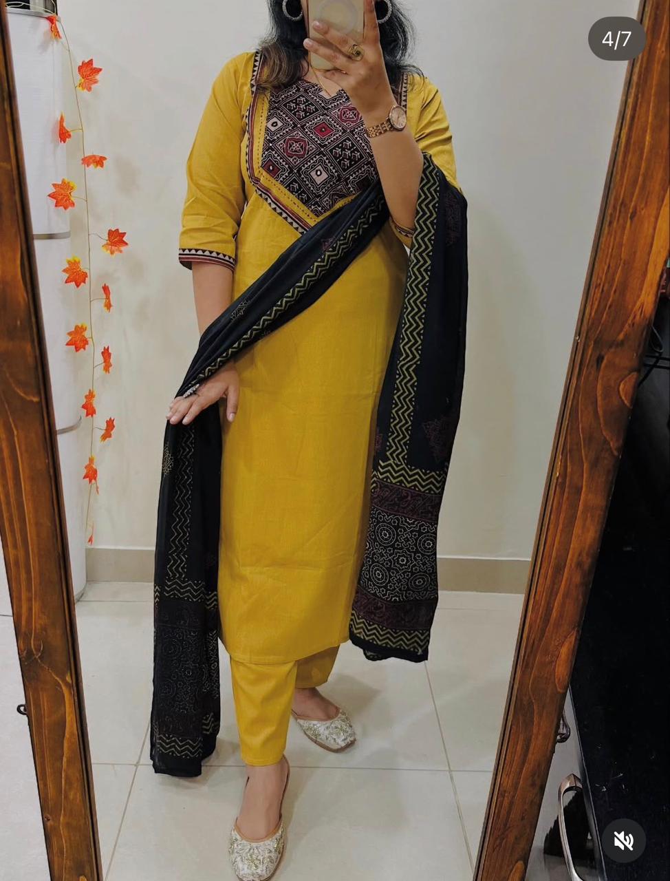 Beautiful Solid Kurti With Same Maching Pant And Printed Dupatta Set