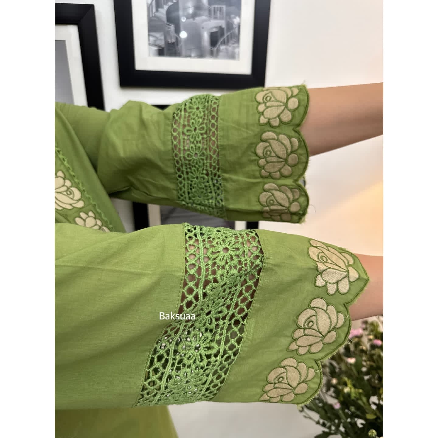 Pista Rayon Cotton Embroidery Salwar Suit Set