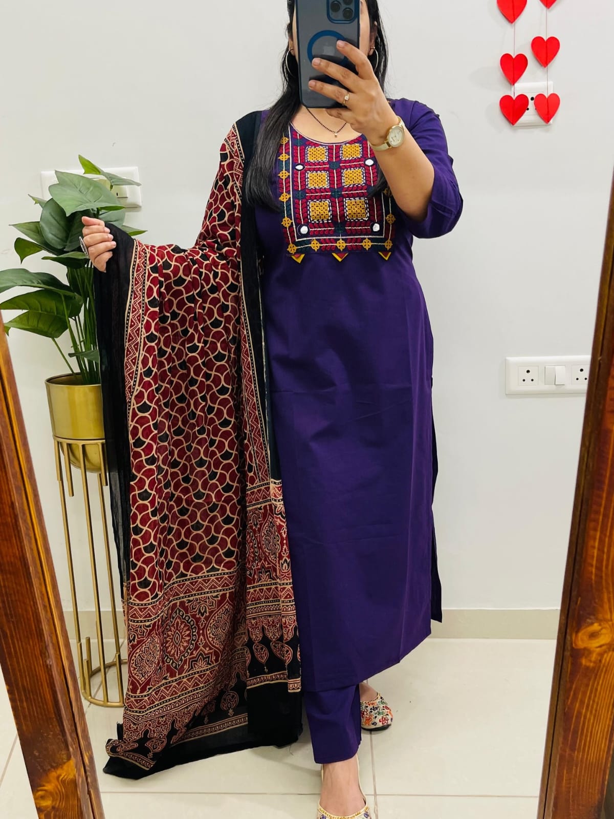 Premium Cotton Embroiderd Kurti With Pant And Dupatta Set